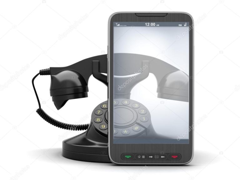 Vecchio telefono a disco nero e moderno smartphone affiancati su sfondo bianco, simbolo dell’evoluzione della comunicazione.